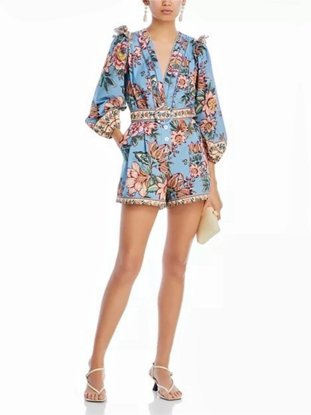 Farm Rio Floral Romper in Blue & Pink Size XSmall Like New